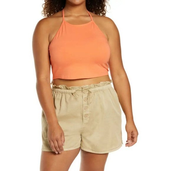 Bp Nordstrom Women's Orange Coral Halter Crop Top Camelia, NWT Size 1X - Picture 1 of 9